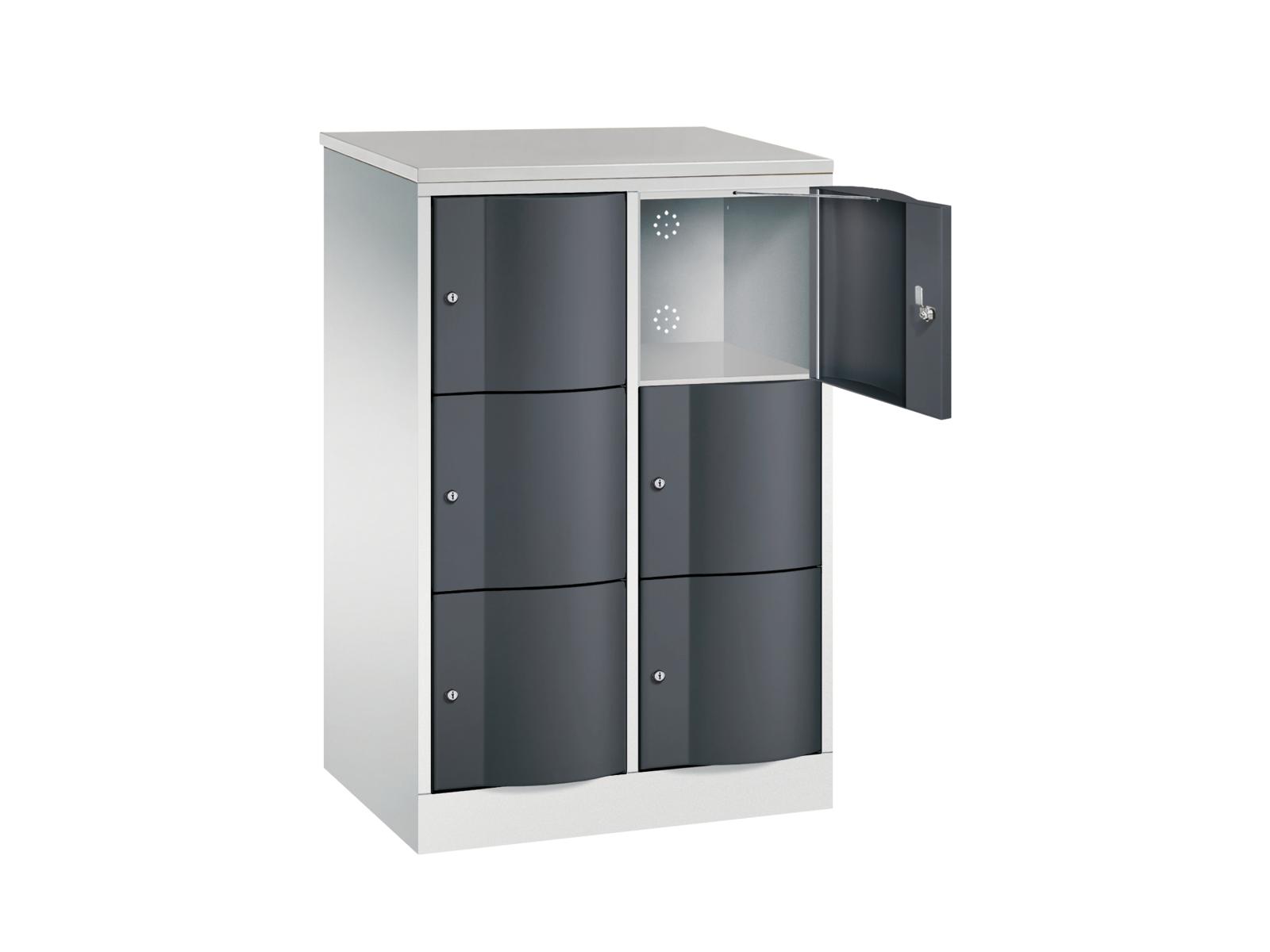 Schließfachschrank Resisto halbhoch mit robusten 1,5mm dicken Türen 3 Fächer übereinander - 2 Abteile 540mm tief