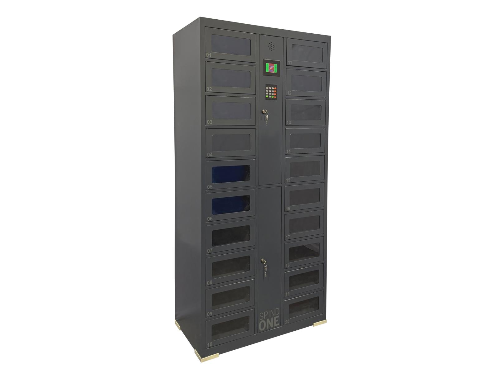 Schließfachschrank Serie Spind ONE mit Sichtfenster 2 Abteile / 20 Fächer und Pin-Eingabe