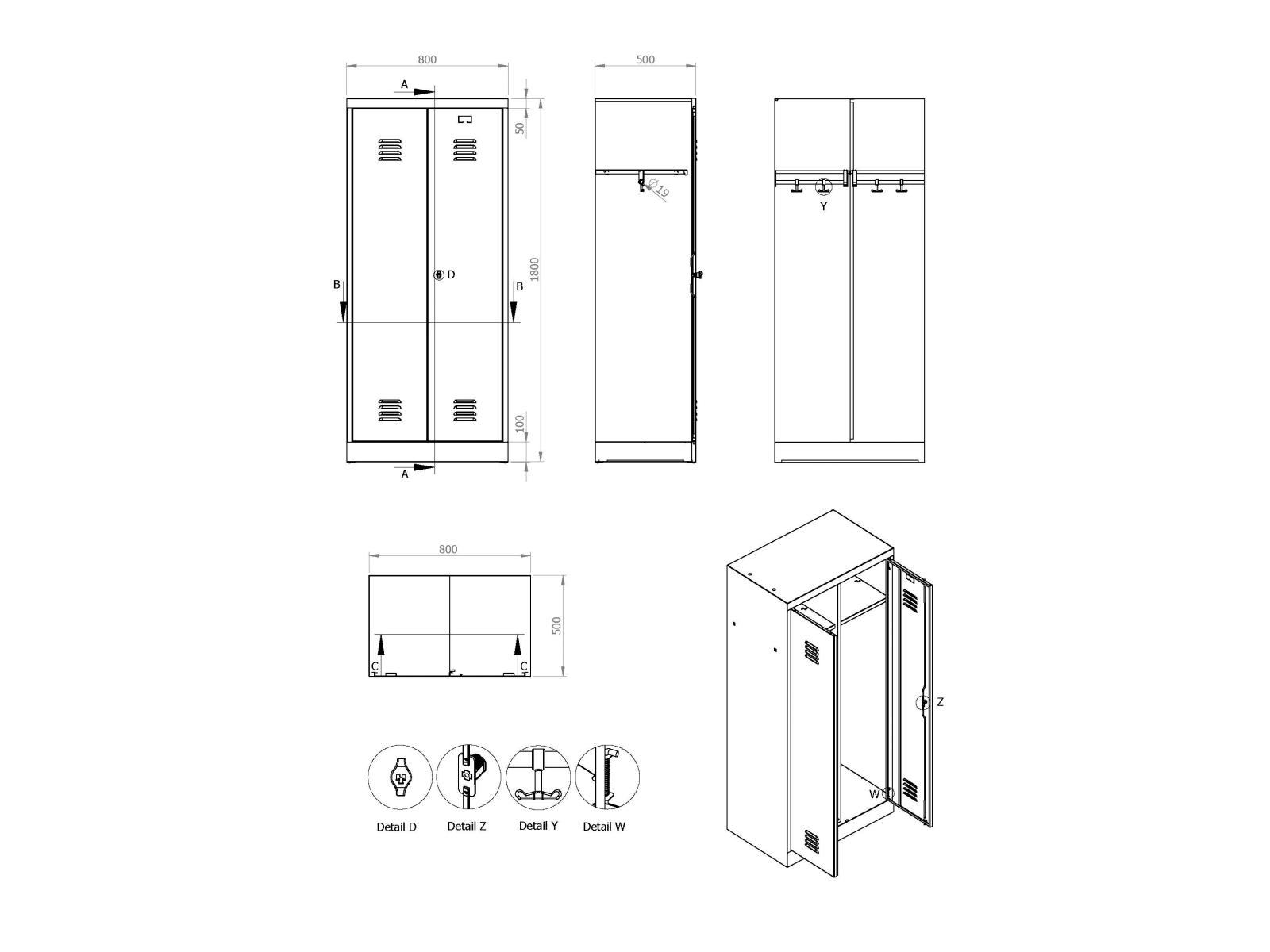 Spindschrank Serie Spindmax® Spind nach Arbeitsstättenrichtlinien - für 1 Person 2x400mm Abteilbreite