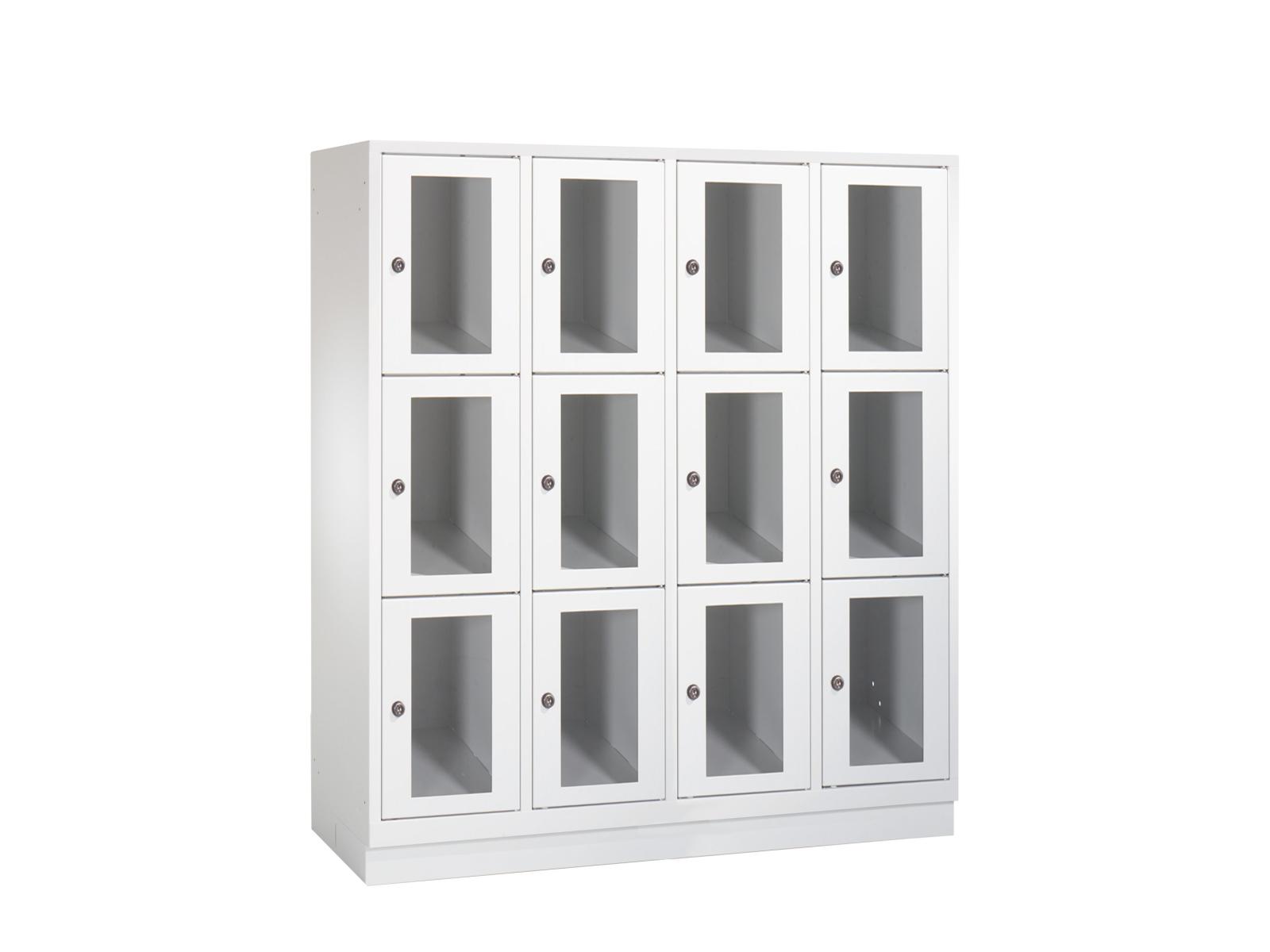 Schließfachschrank S2000 Classic mit Sichtfenster drei Fächer übereinander - 4 Abteile 300mm Abteilbreite