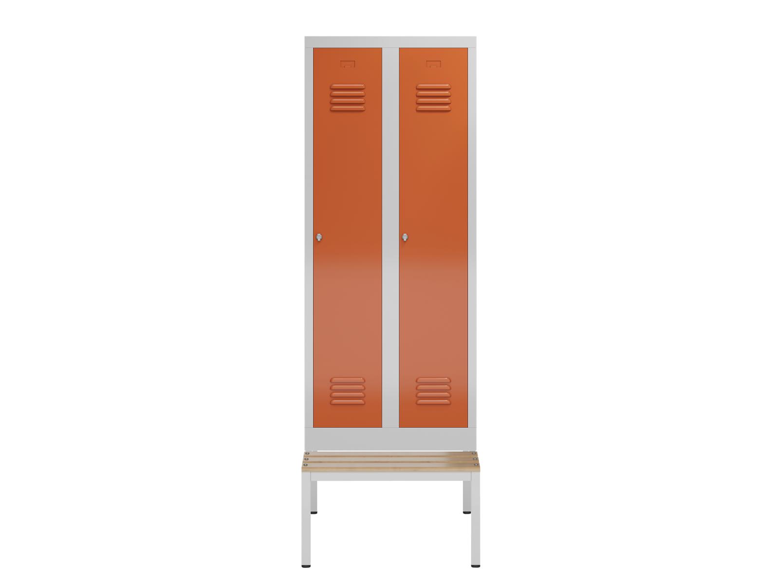 Spindschrank Serie Spindmax® mit Sitzbankuntergestell - 2 Abteile 400mm Abteilbreite