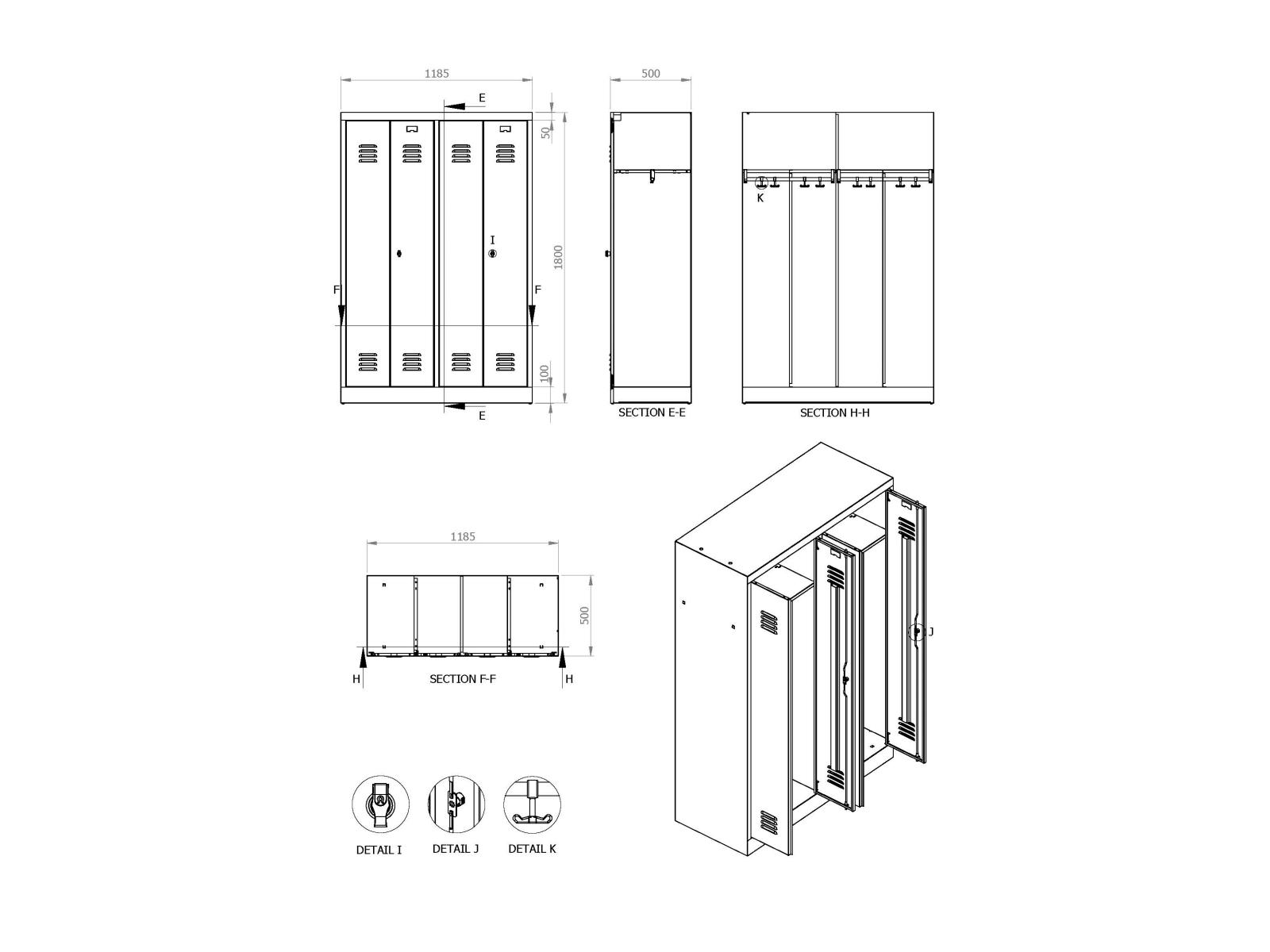 Spindschrank Serie Spindmax® Spind nach Arbeitsstättenrichtlinien - für 2 Personen 4x300mm Abteilbreite