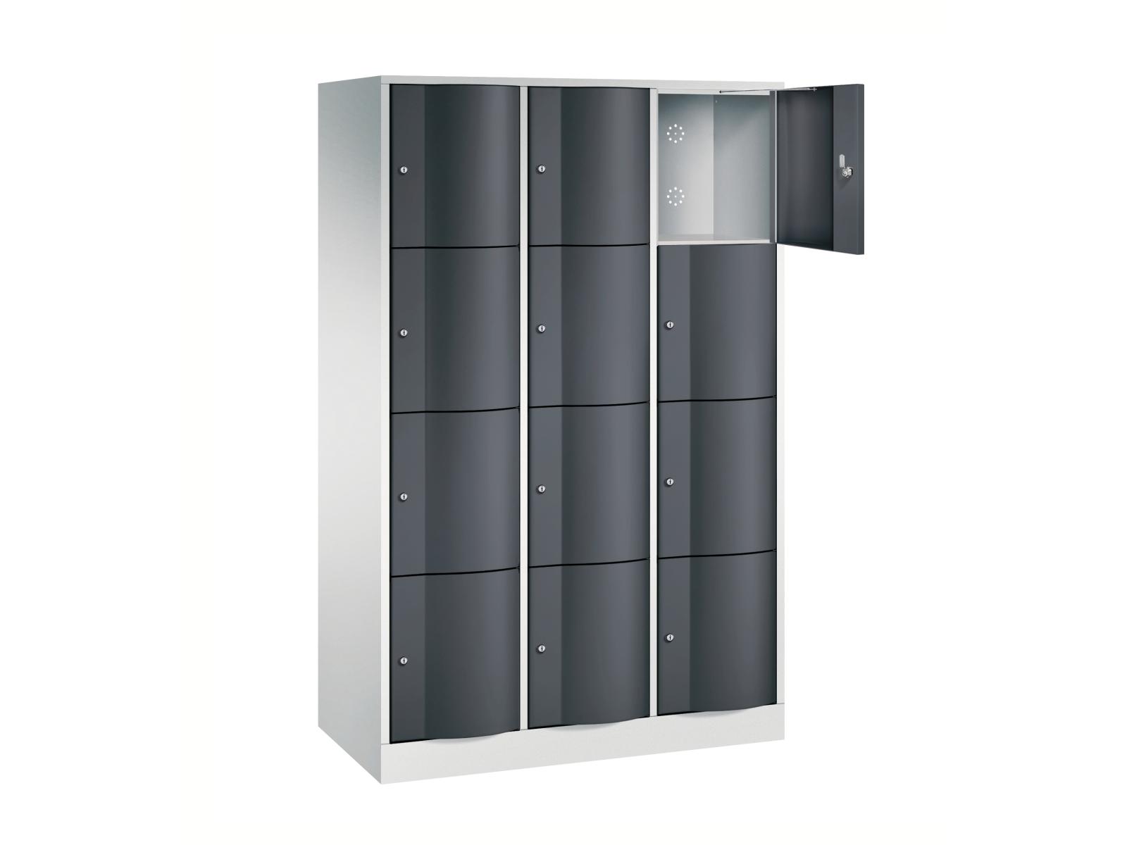 Schließfachschrank Resisto mit robusten 1,5mm dicken Türen 4 Fächer übereinander - 3 Abteile 540mm tief