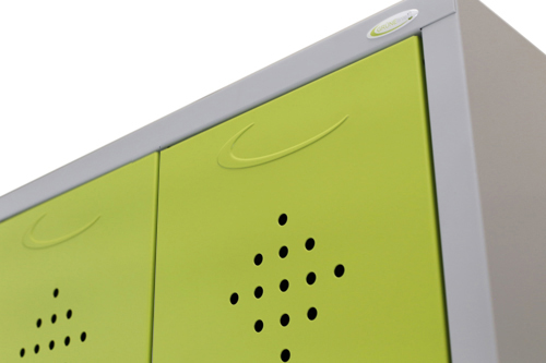 Spind Grüne Linie mit Füßen -Raumpflege-Geräteschrank -2 Abteile 400mm Abteilbreite