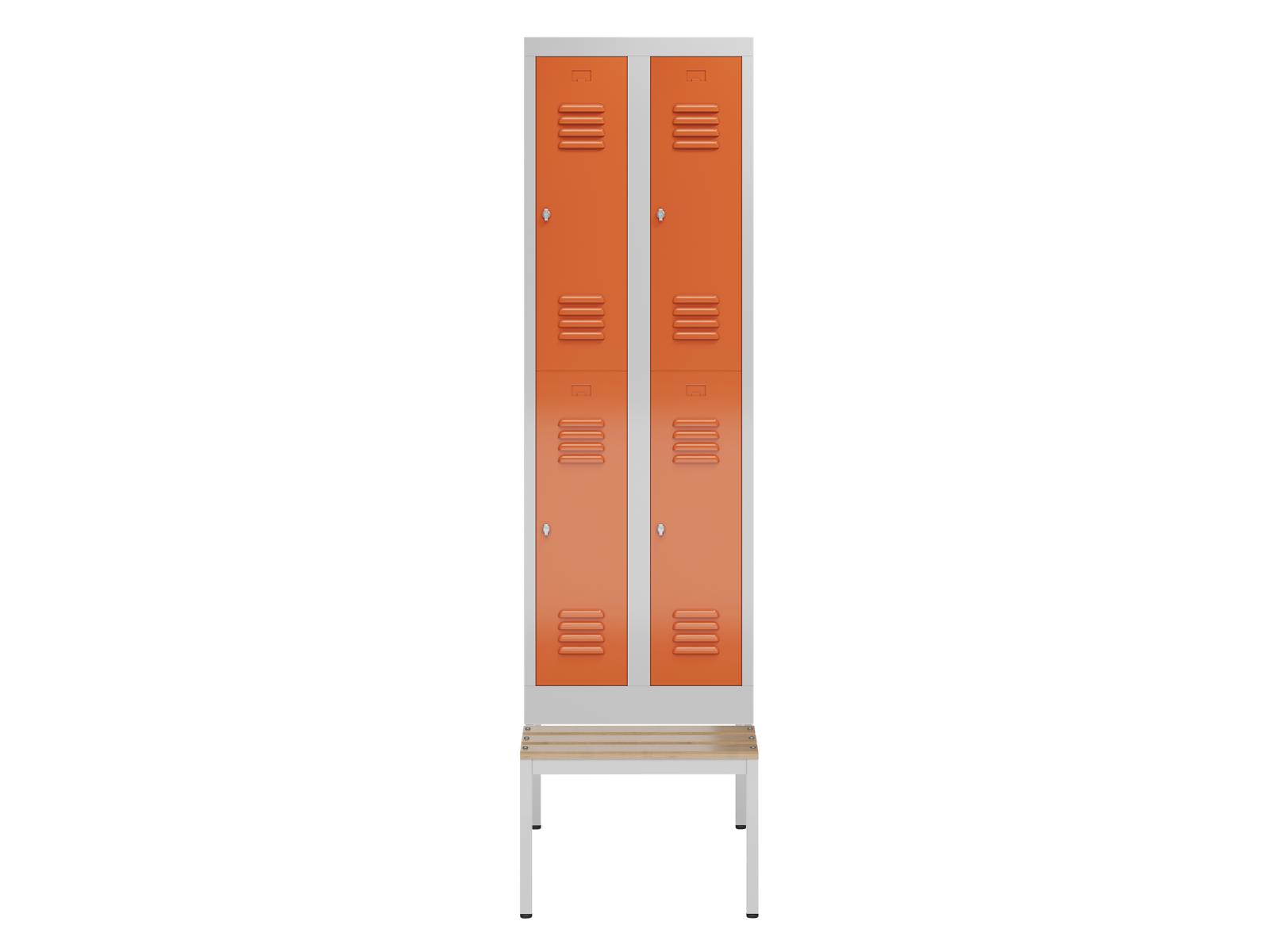 Spindschrank Serie Spindmax® Spind doppelstöckig mit Sitzbankuntergestell - 2 Abteile 300mm Abteilbreite
