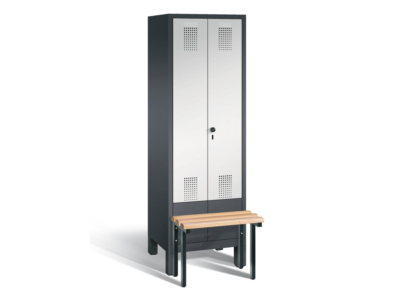Spind nach Arbeitsstättenrichtlinien S3000 Evolo mit vorgebauter Sitzbankl - für 1 Person 2x300mm Abteilbreite