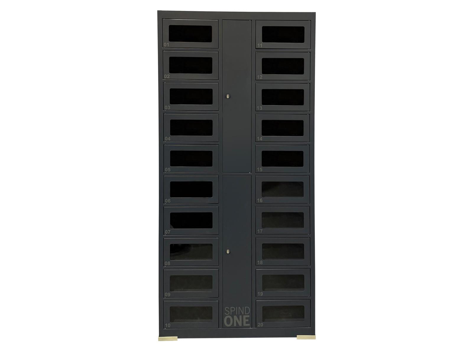 Anbauschließfachschrank Serie Spind ONE mit Sichtfenster 2 Abteile / 20 Fächer und 4 integrierten Schließmöglichkeiten