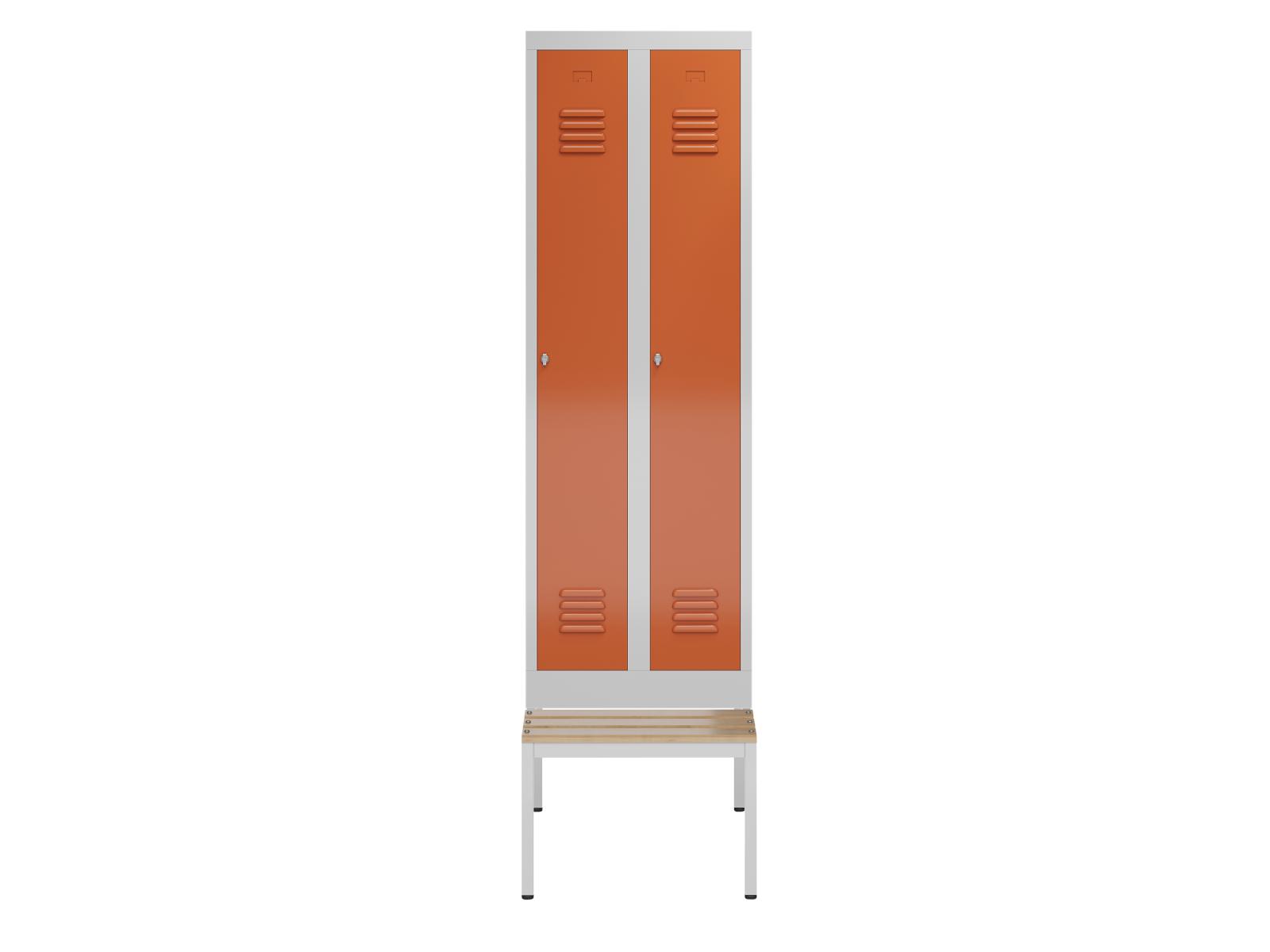 Spindschrank Serie Spindmax® mit Sitzbankuntergestell - 2 Abteile 300mm Abteilbreite