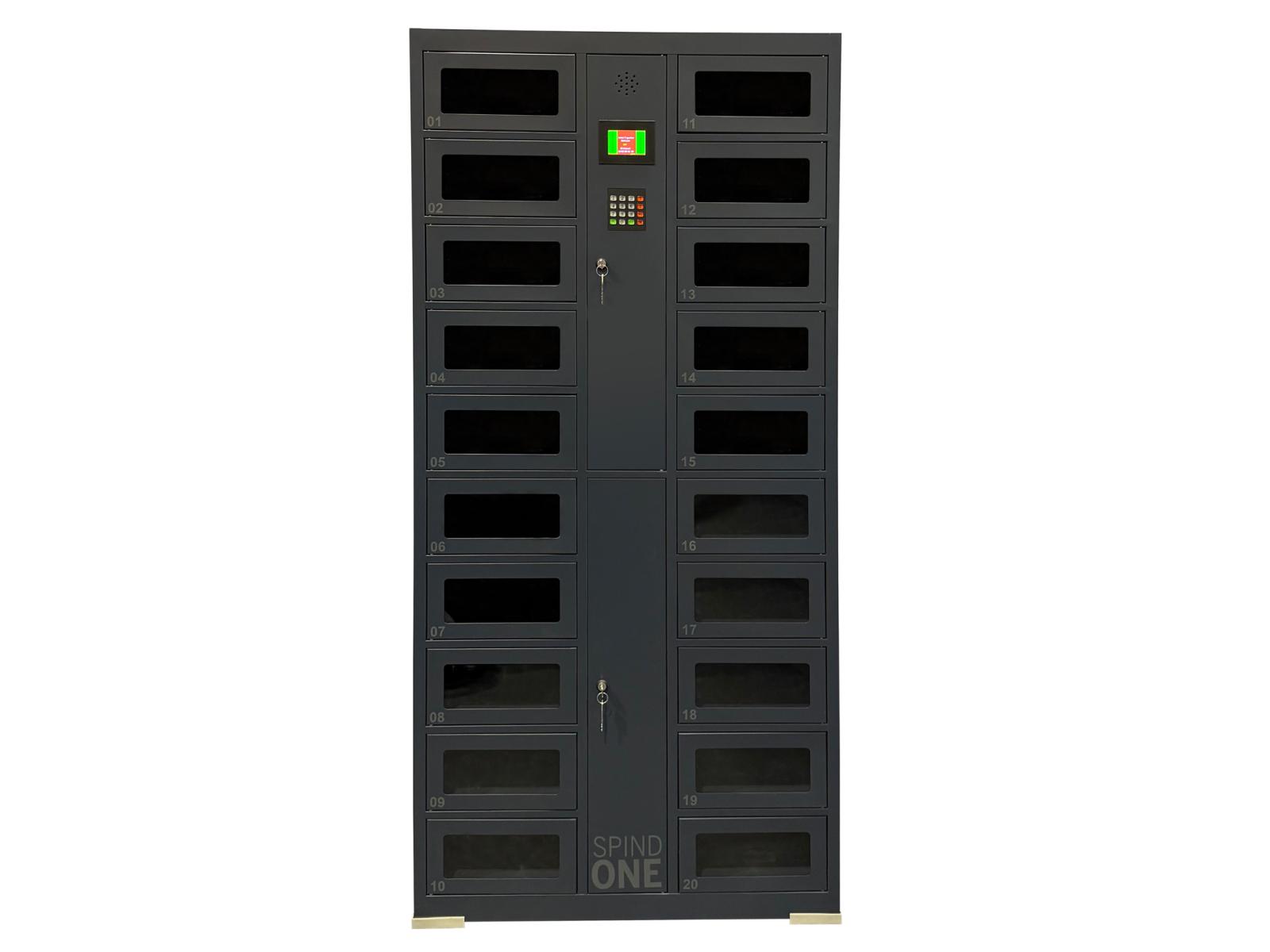 Schließfachschrank Serie Spind ONE mit Sichtfenster 2 Abteile / 20 Fächer und Pin-Eingabe