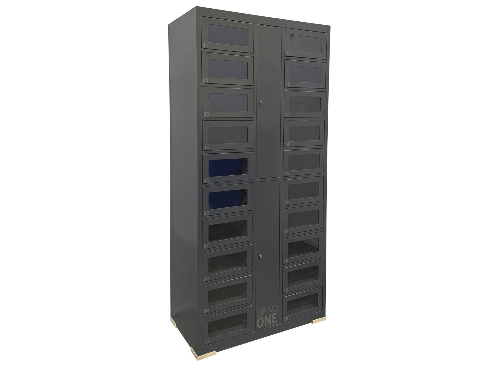 Anbauschließfachschrank Serie Spind ONE mit Sichtfenster 2 Abteile / 20 Fächer und 4 integrierten Schließmöglichkeiten